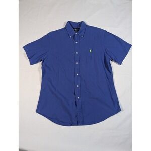 Ralph Lauren Custom Fit Mens Short Sleeve Button Down Shirt Blue L/G Polo Logo